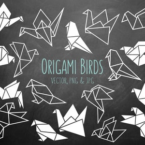 Geometric Origami Birds Clipart - 18 Black & White PNG, JPG and Vector Files - Unique Clip Art Collection