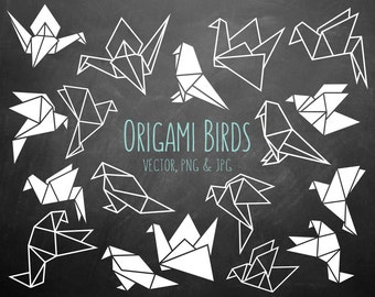 Geometric Origami Birds Clipart - 18 Black & White PNG, JPG and Vector Files - Unique Clip Art Collection