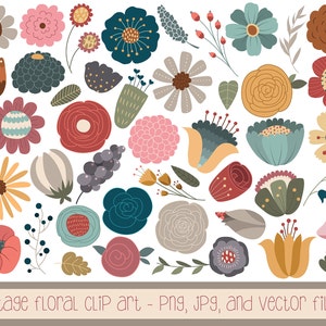 Vintage Floral-Clip-Art - Set 46 Hand gezeichneten PNG, JPG, und Vektor-Dateien - niedlichen Blumen und Design Elements Clipart Digital Download