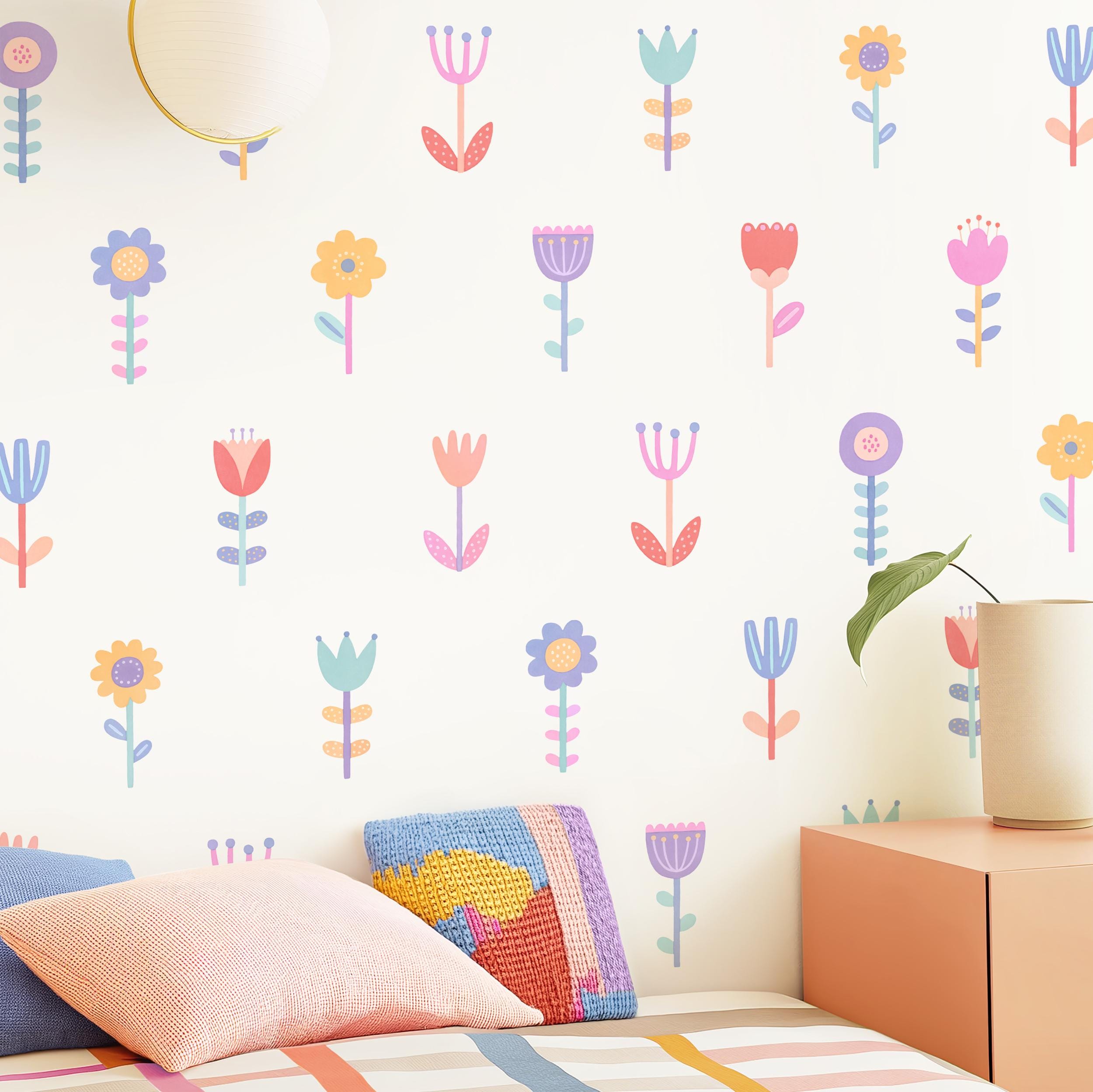 Lot De 9 Feuilles D'autocollants Muraux Fleurs Colorées - Décoration Chambre Fille, Salon, Crèche - En PVC, Facile à Coller Et Retirer - Motifs Floraux Délicats - 5