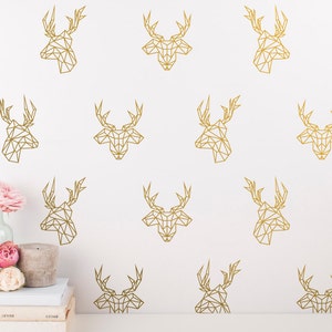Geometric Deer Decals - 24 Unique Vinyl Wall Decals, Stag Decal, Gold Wall Decal, Geometric Decor, Dorm Decor, Bedroom Decals, Wall Stickers
