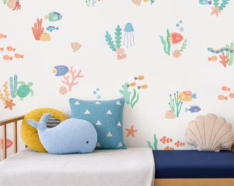 Ocean Wall Decals - Removable, Reusable Wall Stickers - Sea Life Nursery Decor, Ocean Animal Kids Room Decals