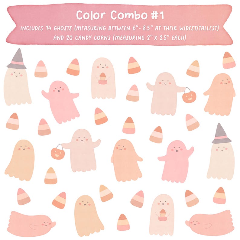 Calcomanías de pared de fantasmas de Halloween: calcomanías de pared de fantasmas removibles y reutilizables: decoración de pared de Halloween, decoración de Halloween en colores pastel, decoración de Halloween para niños Color Combo 1