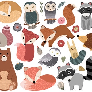Woodland bestioles Clip Art - lot de 30 300 DPI PNG, JPG et les fichiers vectoriels - forêt mignon animaux Clipart Digital Download