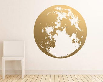 Mond Wandtattoo - Gold Wandtattoo, Einzigartiges Modernes Dekor, Silber Aufkleber, Vinyl Aufkleber, Große Wanddekor, Wandaufkleber, Metallic Wanddekor