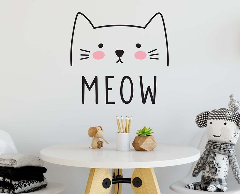 Cat Wall Decal Cute Cat Decal, Kids Wall Decal, Nursery Decal, Removable Wall Sticker, Vinyl Decal image 2