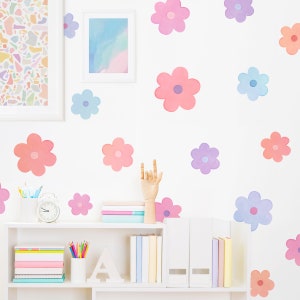 Daisy Wall Decals - Reusable and Removable Flower Wall Stickers, Watercolor Daisy Decals, Floral Nursery Decor