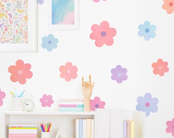 Daisy Wall Decals - Reusable and Removable Flower Wall Stickers, Watercolor Daisy Decals, Floral Nursery Decor