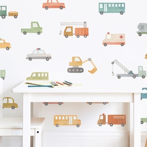 Car and Truck Wall Decals Nursery Decor, Watercolor Wall Art, Kids Room Decal, Reusable and Removable Wall Stickers image 1