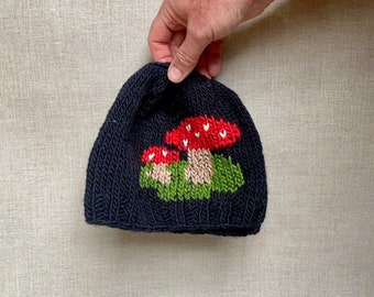 Red Mushroom Hat, Child, Hand knit, Fairy Tale, Toadstools