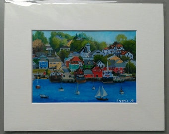 Matted art print of Lunenburg town from an original oil painting by Evgenia Makogon