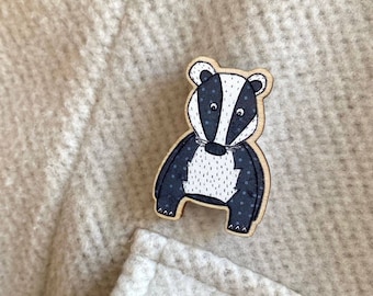 Badger Badge | Wooden Badge | Badger Gift | Pin Badge | Brooch Badge | Eco Badge | Animal Badge | Woodland Gift