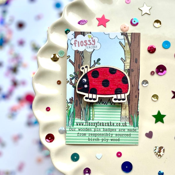 Ladybird Badge | Wooden Badge | Ladybird Gift | Ladybird Pin Badge | Brooch Badge | Handmade in the UK | Responsibly resourced wood