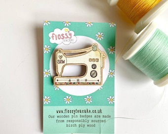 Sewing Machine Badge | Wooden Badge | Sewing Gift | Pin Badge | Brooch Badge | Handmade in the UK | Responsibly resourced wood