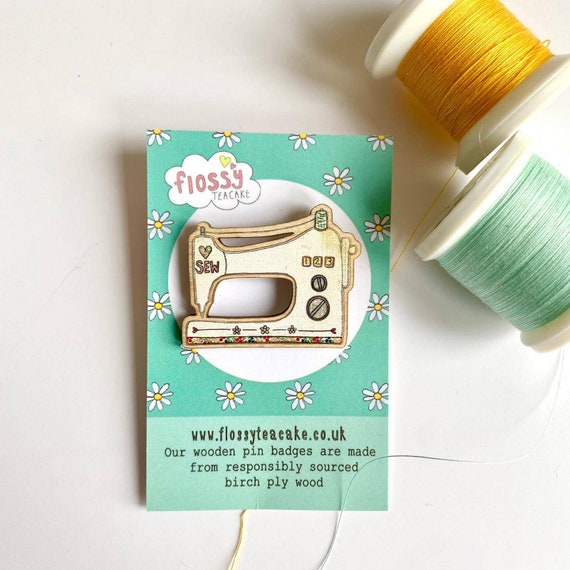 Sewing Machine Badge Wooden Badge Sewing Gift Pin Badge Etsy