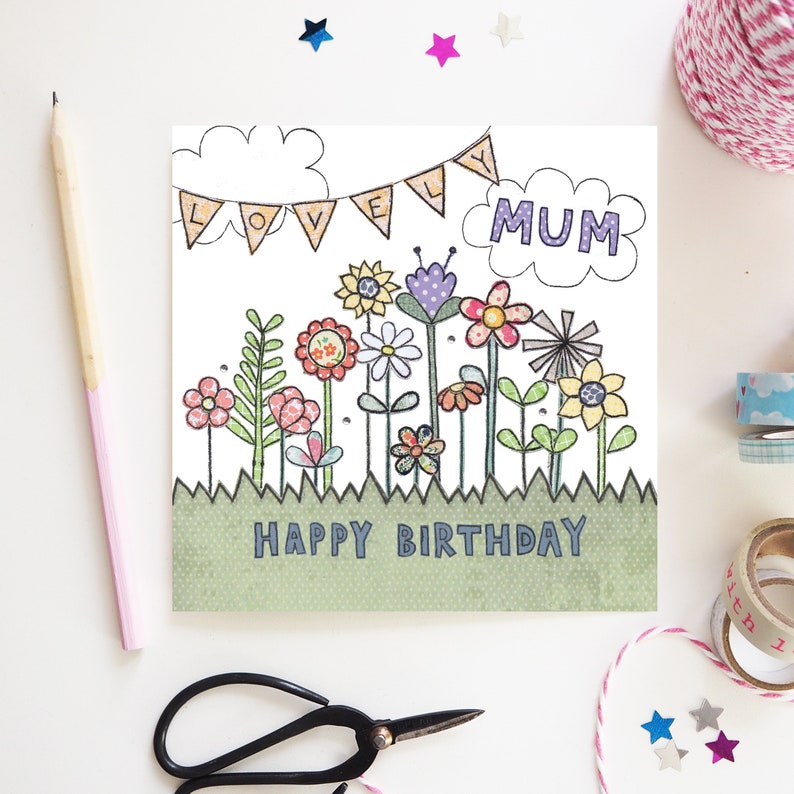 Special Mum Birthday Card Lovely Mum Flowers Bunting Etsy
