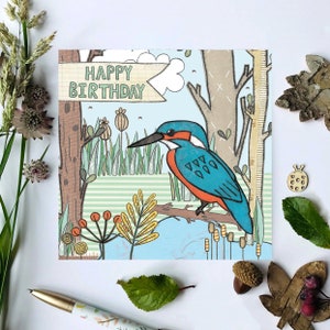 IJsvogelkaart | Boskaart | Leuk ontwerp | Verjaardag| Vogel verjaardagskaart | Handillustratie en gedrukt in Groot-Brittannië