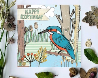 Kingfisher Card | Woodland Card | Cute Design | Birthday| Bird Birthday Card | Hand illustration and printed in the UK