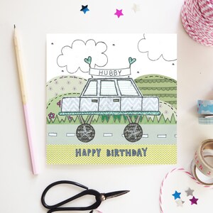 Carte d’anniversaire du mari | Je t’aime carte | Carte pour lui | Carte Hubby | Anniversaire de voiture | Anniversaire hubby | Illustration à la main et imprimé au Royaume-Uni