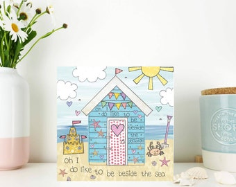 Oh I do like to be beside the Seaside Card | Beach Hut Card | Beach Card | Seaside Card | Cute | Happy Birthday Card | Summer Birthday Card