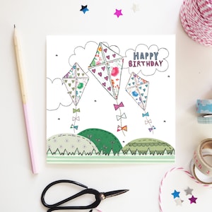 Kite Birthday Card /  Happy Birthday / Summer Birthday Card / Cute Design /Card Designed and printed UK
