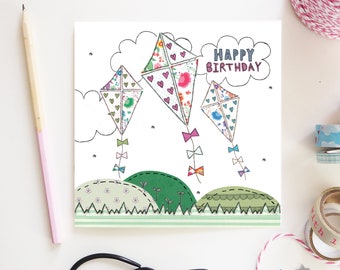 Kite Birthday Card |  Happy Birthday | Summer Birthday Card | Cute Design |Card Designed and printed UK