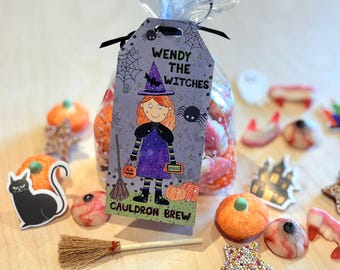 Wendy the Witch Halloween Sweets Bag | 250g Trick or Treat Candy (Hand-illustrated)