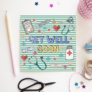 Guérir bientôt de la carte | Conception mignonne | Illustration et impression à la main au Royaume-Uni