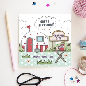 Caravan Geburtstagskarte | Alles Gute zum Geburtstag | Wohnwagen Site | Caravan Love | Niedliches Design | Hand illustriert | Gedruckt in Großbritannien