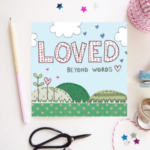 Aimé au-delà de la carte des mots | Carte Saint Valentin | Saint Valentin | Mignon | Je t'aime | Anniversaire | Illustration à la main et imprimé au Royaume-Uni