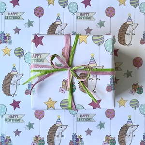 Foglio di carta da regalo ecologico per compleanno di riccio / 70 cm x 50 cm / Riciclabile ecologico / Carta da regalo / Senza plastica / Zero emissioni di carbonio