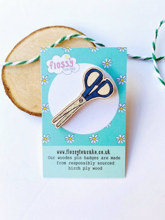 Scissors Badge Wooden Badge Scissors Gift Pin Badge Etsy