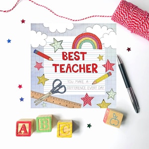 Meilleure carte de professeur | Merci professeur | Conception mignonne | Illustration à la main et imprimé au Royaume-Uni