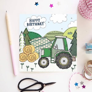 Cartão de aniversário de trator | Cartão de feliz aniversário de trator | Cartão de fazenda | Presente de fazenda | Cartão para ele | Cartão para o pai | Ilustração manual e impressão no Reino Unido