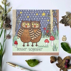 Better Together Eulen Karte | Happy Anniversary Karte | Wald karte | Hochzeitstag | Pärchenkarte | Handillustration gedruckt in Großbritannien