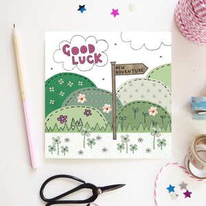 Good Luck Card Good Luck Finger post direction sign outdoor walker Cute Design Hand illustration et imprimé au Royaume-Uni