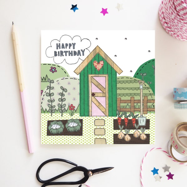 Allotment Garden Shed Birthday Card | Gardener Birthday | Dad Card | Grandad Card | Card for him | Cute Design | Printed in the UK