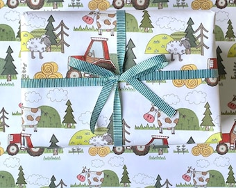 Tractor Farm Eco Wrapping Paper Sheet | 70cm x 50cm | Eco Friendly Recyclable | Gift Wrap | Plastic Free | Carbon Zero