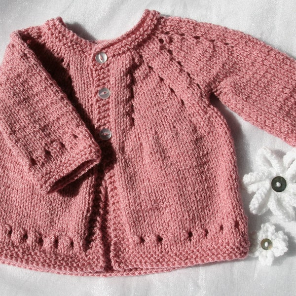 Baby matinee jacket / cardigan - newborn - dusty pink - hand knitted