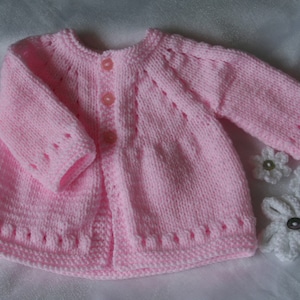 Baby matinee jacket / cardigan - 0-3 months - baby pink - hand knitted