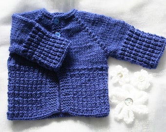 Baby cardigan - 0-3 months - blue - hand knitted