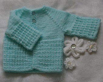 Baby cardigan - 0-3 months - blue - hand knitted