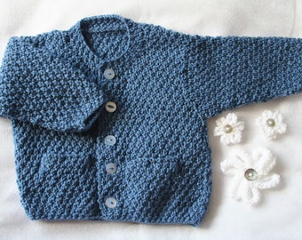 Baby cardigan - 3-6 months - denim blue pattern - handmade