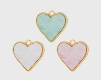 18K Gold Heart Charms - Gold Love Pendant Charm - Enamel Necklace Charms - 18K Gold Plated Heart Charms - Jewelry Making Supplies - VF729
