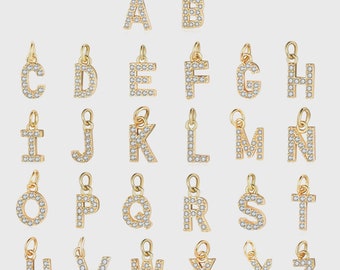18K Gold 26 Letters Charms - Gold CZ Pendant Charm - Monogram Charms - 18K Gold Plated Charms - Jewelry Making Supplies - VB452