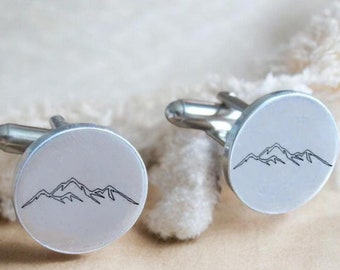 Mountain, Personalized Cufflinks, Custom Cufflinks, Groomsmen Cufflinks, Groom Cufflinks, Father of the Bride Cufflinks, Engraved Cuflfinks