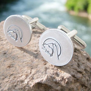 Bear, Mountain, Personalized Cufflinks, Engraved Cufflinks, Best Man Cufflinks, Groom Cufflinks, Groomsmen Cufflinks, Father of the Bride