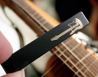 Electric Guitar Tie Clip, Personalized Black Stainless Steel Tie Bar, Custom Music Lover Gift, Guitarist Gift for Men, Band Groomsman Gift