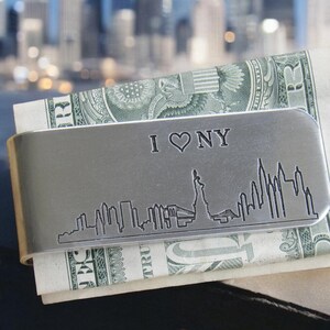 Silueta de Nueva York, Clip para billetes grabado, Clip para billetes personalizado, Clip para billetes plateado, Billetera grabada para hombre, Billetera de metal, Billetera con bolsillo delantero
