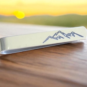 Personalized Tie Clip, Birthday Gift for Boyfriend, Mountain Tie Clip, Mountain Tie Bar, Custom Tie Clip, Stocking Stuffers